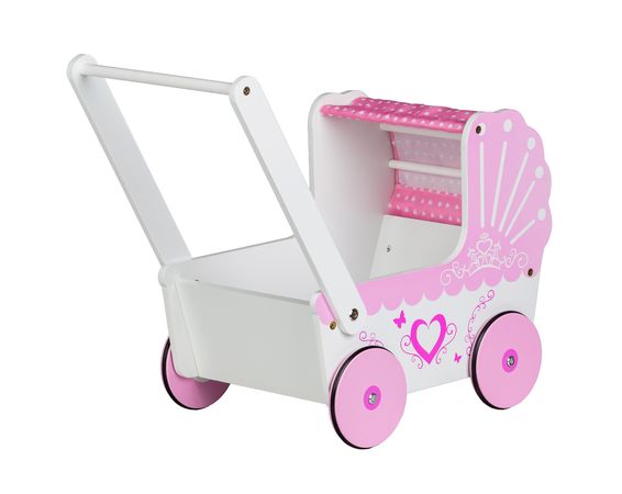 Drevený vozík pre bábiky so strieškou Ecotoys