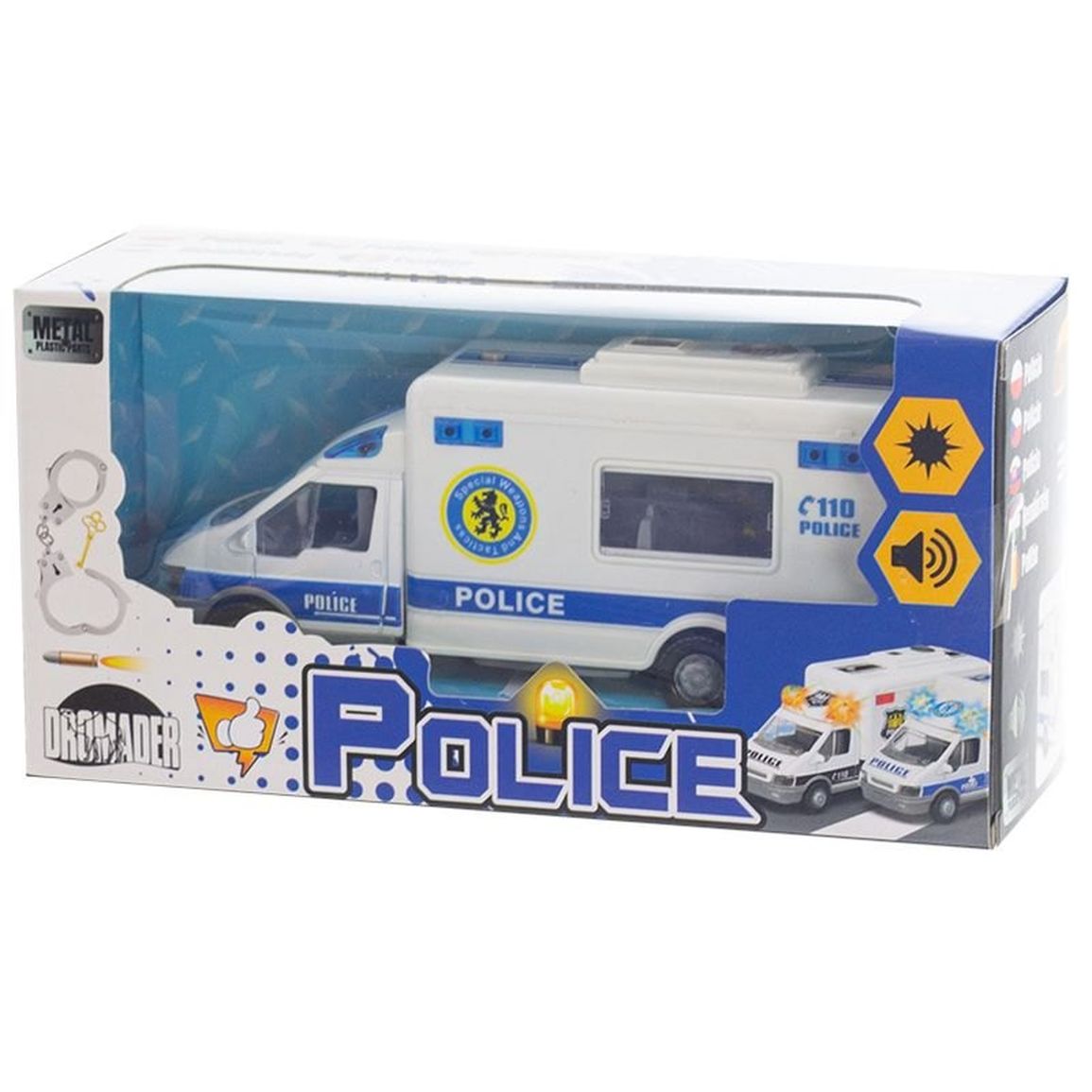 Policajné auto so zvukovými a svetelnými signálmi